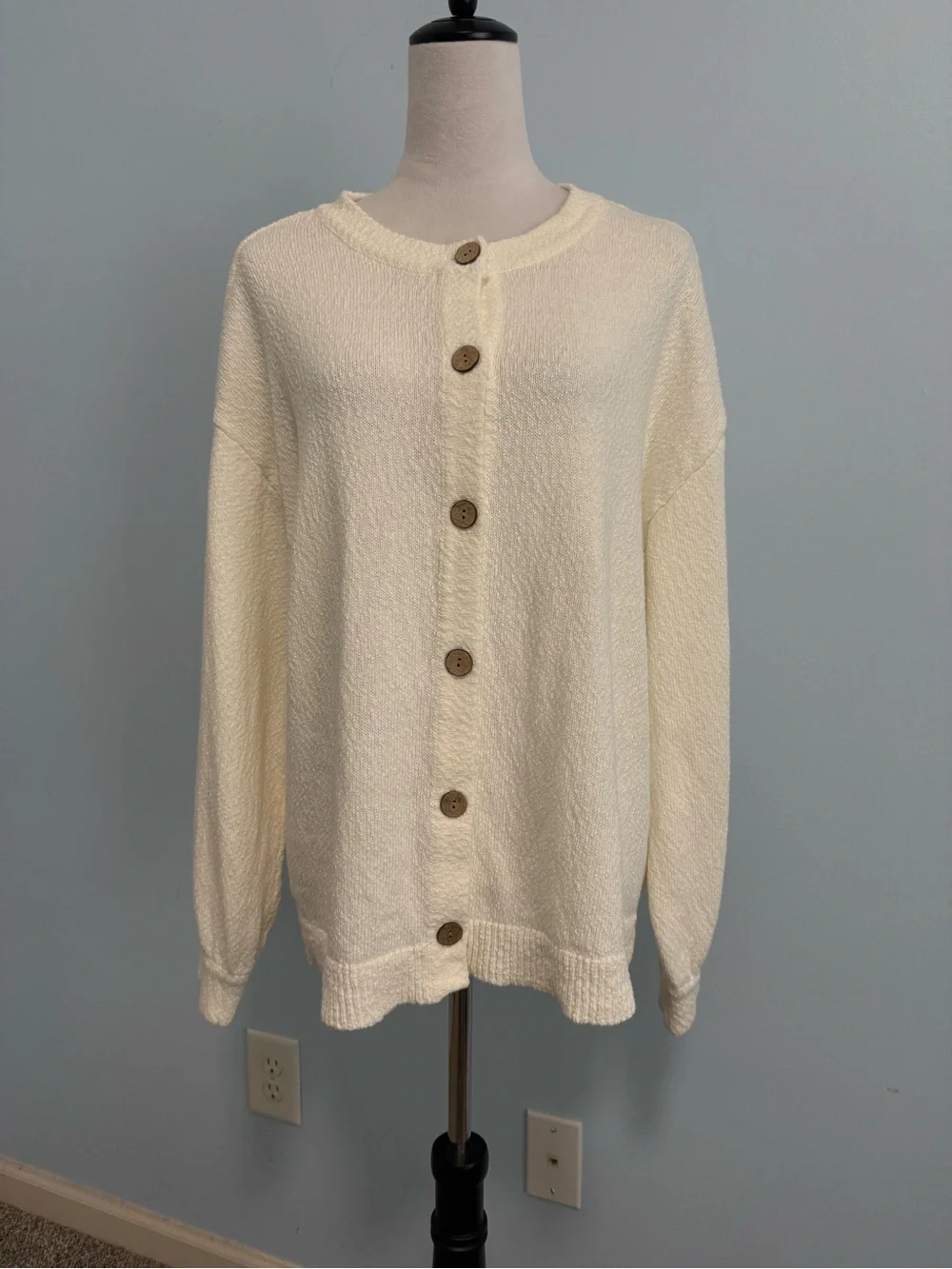 FP Beach Free People Women’s Cream Button Front Knit Cardigan Size L